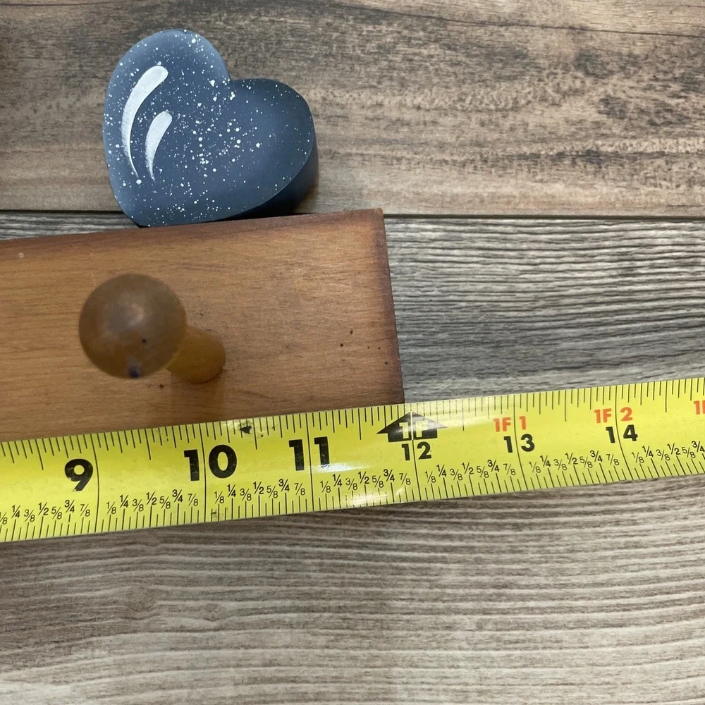 Wood Wall Mounted Coat & Hat Rack, 3 Hooks, Blue Heart & Pig Accents Cottage